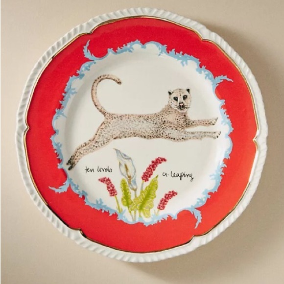 Anthropologie Lou Rota Handpainted Glazed Decaled Set of Four Plates New In Box - Picture 6 of 11